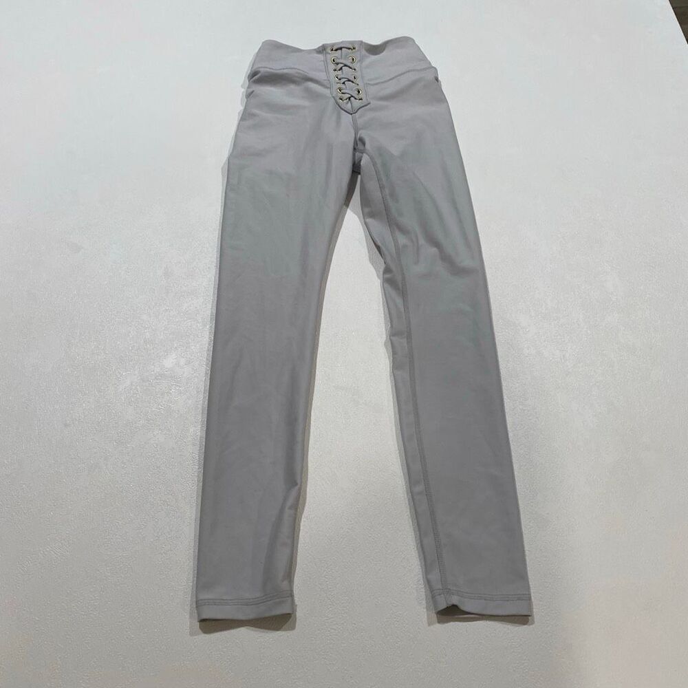 We Wore What Gray Lace Up High Waist Leggings XS Stretch Athleisure Pants